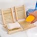 qsbai Natural Wood Soap Sponge Drain Storage Holder Tray Bathroom Kitchen Organizer - Wood Color