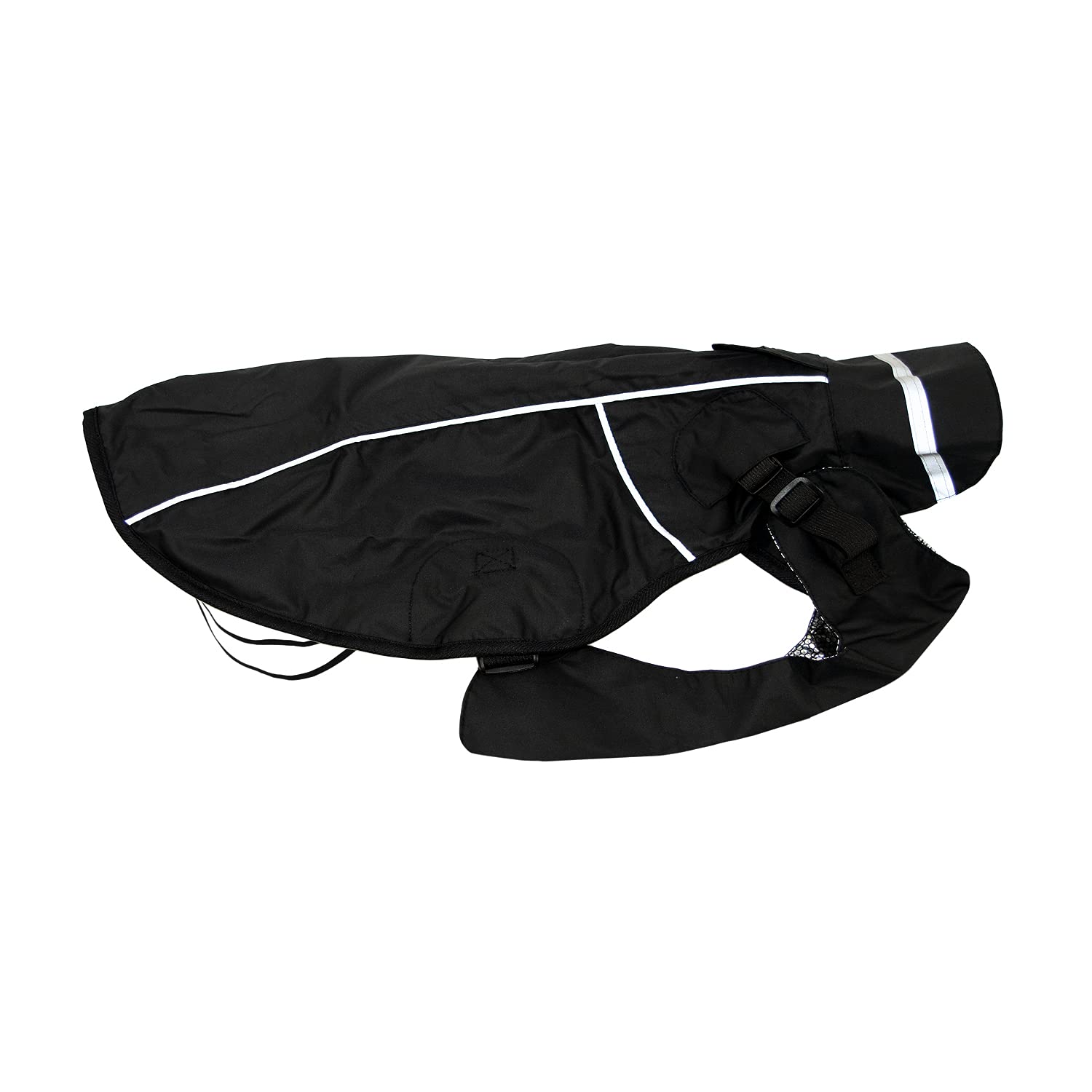JEGGO Dry Dog Raincoat for Dogs with Zip Opening on Both Sides, Waterproof and Windproof, Breathable, with Cold Lining (Black, 44 cm)