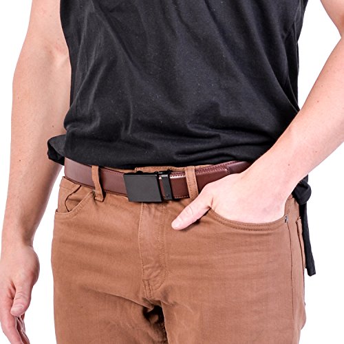 Mission Belt Men's Ratchet Belt - Unobtainium - Swat Black Buckle / Chocolate Brown Leather Strap, Extra Large (39 - 42)