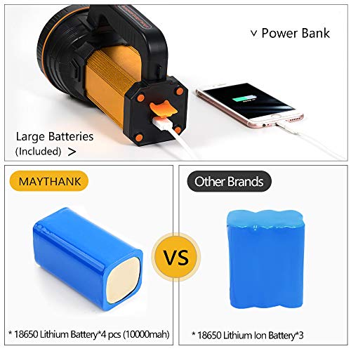 MAYTHANK Torcia LED Ricaricabile Alta Potente 6000 Lumen Ricaricabile USB Grande 4 batterie 10000 MAH di Lunga Durata Torcia Elettrica per Lanterna Campeggio, Emergenza