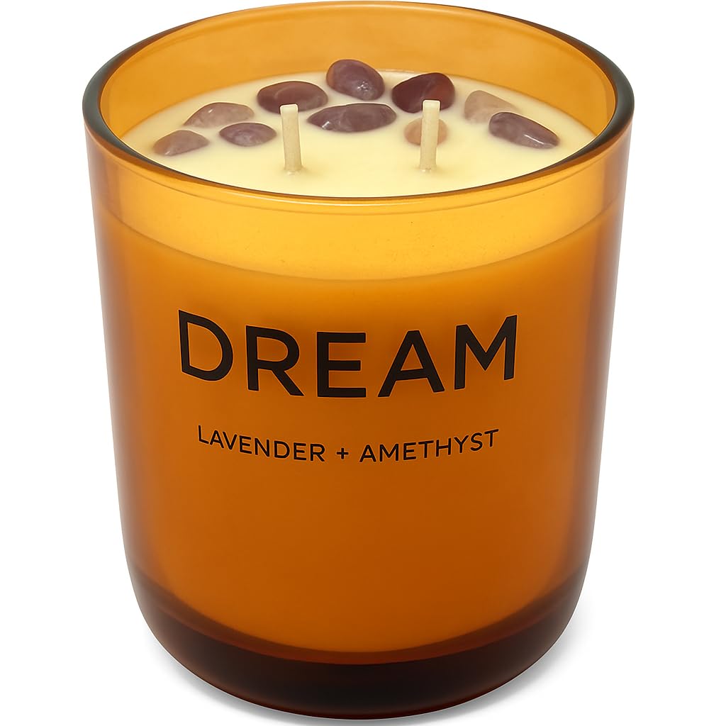 Lavender Scented Candles - Amethyst Infused Crystal Candle Gift for Women | Svibes Collection Aromatherapy Candles for Better Sleep, Stress Relief, Anxiety (Lavender + Amethyst)