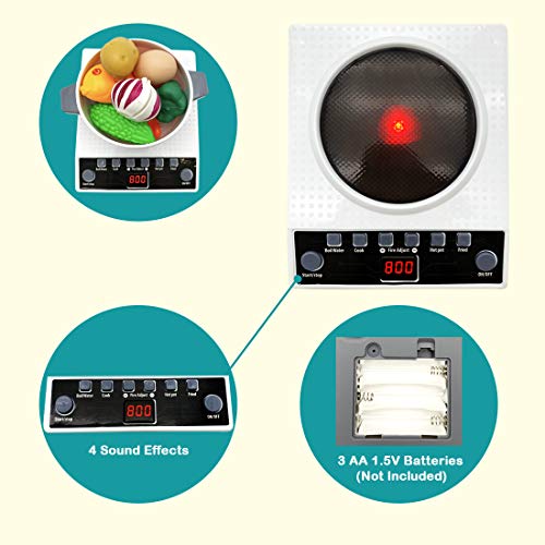 QUQUMA 52PCS Kitchen Play Toys, Pretend Play Cookware Set with Pots and Pans, BBQ Toy, Cutting Vegetables, Play Food and Cooking Utensil for Kids 3+ Year Old