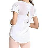 BUNNEI Women’s Short Sleeve Mesh Athletic Tops Open Back Workout Running Tank Tops