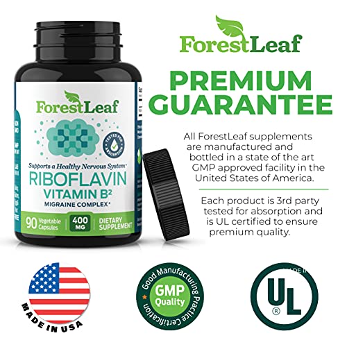 ForestLeaf Vitamin B2 Riboflavin, 400mg NonGMO, Gluten Free Daily