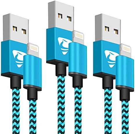 iPhone Charger Cable Founus Lightning Cable 6FT- 3Pack Nylon Braided Charging Cord for iPhone x/8/7/6/5/se,iPad and More(Blue)