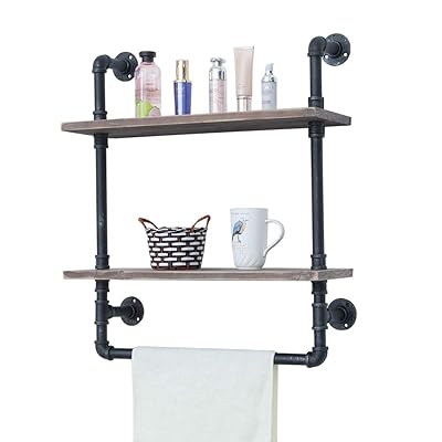 Industrial 2-Tiered Bathroom Shelf with Towel Bar