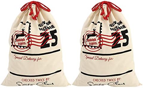 Fannybuy Santa Sack Personalized Bags Large Drawstring Canvas Burlap Bag Drawstring Delivery Extra Large Size 27.5"x19.5" (2 Pack=Rudolph DELIVERY)