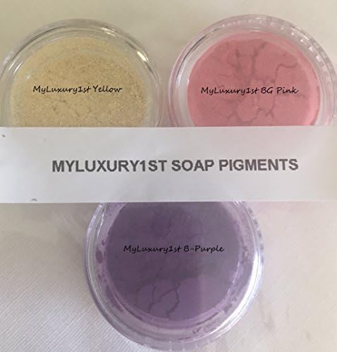 Lot of 3 Mica Samples of Pigment Powders for Soap &amp; Cosmetic Making (1 lot of 3) gram 3g Jar Shimmers in Purple Berry Bubble Gum Pink and Yellow Gold