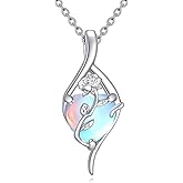 Dralox Mother's Day Gifts for Mom Opal Necklace 925 Sterling Silver Rose Flower Heart Pendant Necklace Fine Jewelry Birthday Gifts for Women