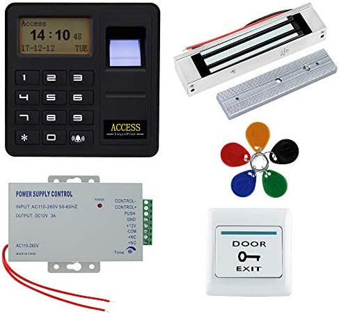 NN99 RFID Fingerprint Access Control System Kit Biometric Keypad + 180KG Electric Magnetic Lock+ 5pcs Keyfobs for Wooden/Metal/Glass Single Door