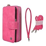 Samsung Galaxy S8 Wallet Case,CORNMI PU Leather Case with 11 Card Slots+ 1 mirror, Wristlet +Shoulder Strap, Detachable Magnetic Protective Case for Samsung Galaxy S8 5.8inch (S8-Red)