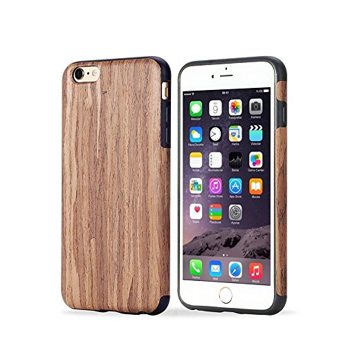 TabPow iPhone 6 Case, Phone 6s Case, [Shockproof][Drop Protection][Heavy Duty] Dual Layer Slim Hybrid PU Wood Case Cover for iPhone 6 / iPhone 6S (4.7 Inch) (Rosewood)