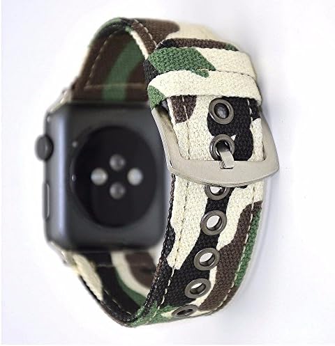 Dahase Compatible for Apple Watch Band, Sports Strap Leisure Bracelet Camouflage Canvas Fabric Replacement Wristband Watch Band for Apple Watch iWatch Series 4 3 2 1 All Versions 44mm 42mm Camo-Green