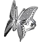 SUKKCCNO Elegant 925 Sterling Silver Cubic Zirconia Butterfly Adjustable Ring Sparkling Crystal Hypoallergenic Insect Theme Open Ring Birthday Christmas Gifts Jewelry of Women