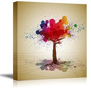 Canvas Prints Wall Art - Colorful Paint Splatter Tree | Modern Wall Decor/Home Decoration Stretched Gallery Canvas Wrap Giclee Print. Ready to Hang - 12" x 12"