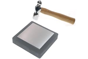 TSURPCAO Steel Bench Block Flat Anvil Jewelers Tool with Rubber Block and Stamping Hammer for Jewelry Repairing, Metal Stamping