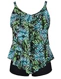 Septangle Women's Tankini Set Ruffle Swimwear Solid Two Pieces Swimsuit