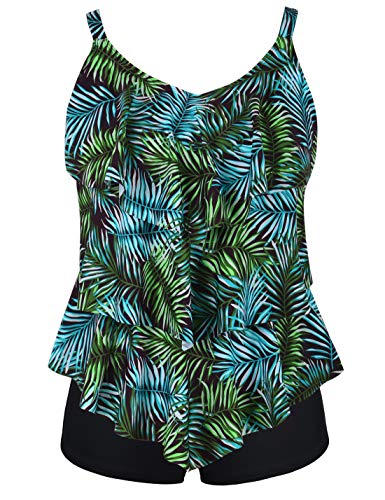 Septangle Women's Tankini Set Ruffle Swimwear Solid Two Pieces Swimsuit
