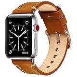 Mkeke Compatible with Apple Watch Band 42mm 44mm Mkeke Genuine Leather iWatch Bands (A-Brown)