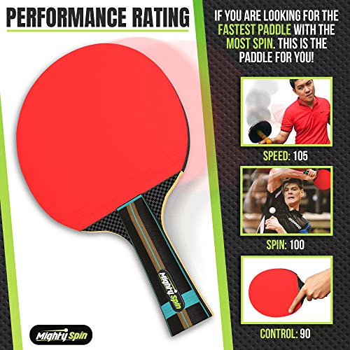 MightySpin Quake Pro Carbon Paddle Professional Level Table Tennis Racket 2.1 mm Rubber - Killer Spin Speed Ping Pong Paddles - Superb Carbonate Rackets Tech - Thumbnail 4