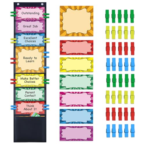 ZKOO Student Behavior Clip Chart for Classroom Management Kids Track Reward Pocket Chart Hanging Creative Bulletin Board Teacher Supplies for Preschool Class Must Haves, Classroom Homeschool
