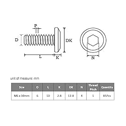 VGBUY M6-1 x 10 mm 85pcs Flat Head Hex Socket Cap
