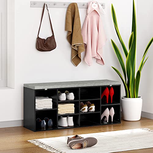 HOME BI Entryway Bench, Shoe Storage Benches with Cushion, 10Cube Shoe Room Seating