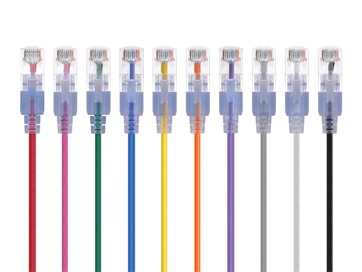 Monoprice Cat6A 14ft 10-Color 10-Pk Patch Cable UTP 30AWG 10G Pure Bare Copper Snagless RJ45 SlimRun Series Ethernet Cable