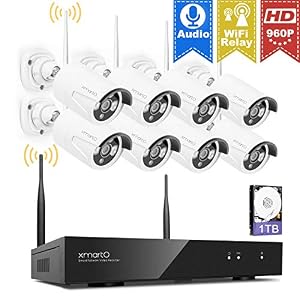 Image of XMARTO Wireless Security Camera System 8CH 1080p NVR 8pcs 1.3MP Wireless Security IP Cameras, 1TB Hard Drive (Built-in Router, Plug N Play, Mobile View, Night Vision, supports Audio Microphones)
