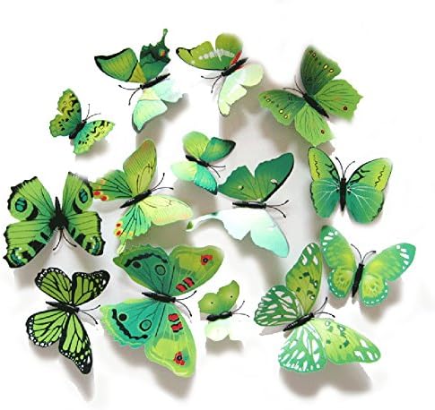 Vsecrety 24pcs 3D Butterfly Stickers Making Stickers Wall Stickers Crafts Butterflies with Sponge Gum (Green)