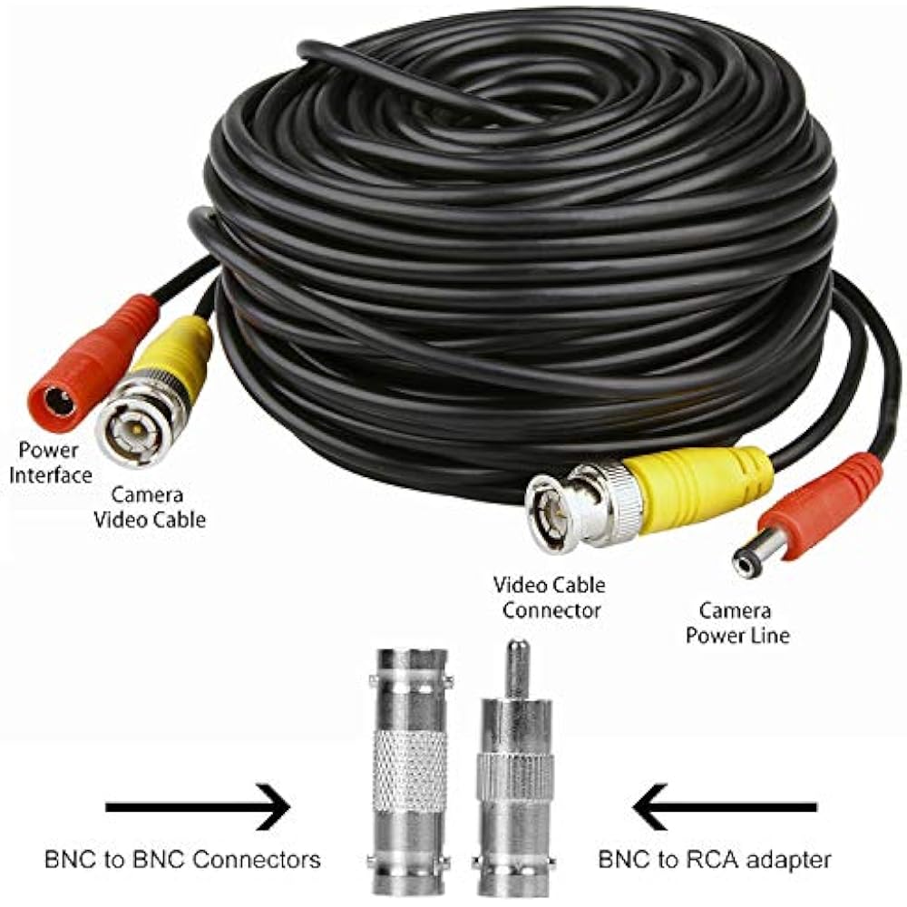 4 Surveillance Camera Cables Pack 100ft BNC Video Power Security Wire