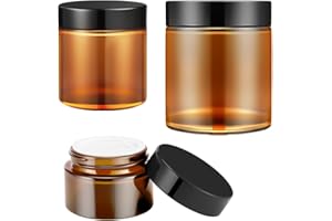 Amber Glass Jar with Lids, Tecohouse 4 oz, 2 oz and 1 oz Glass Jars with Lids & Stickers, Reusable Travel Containers for Creams, Lotion, Cosmetic - 3 pack