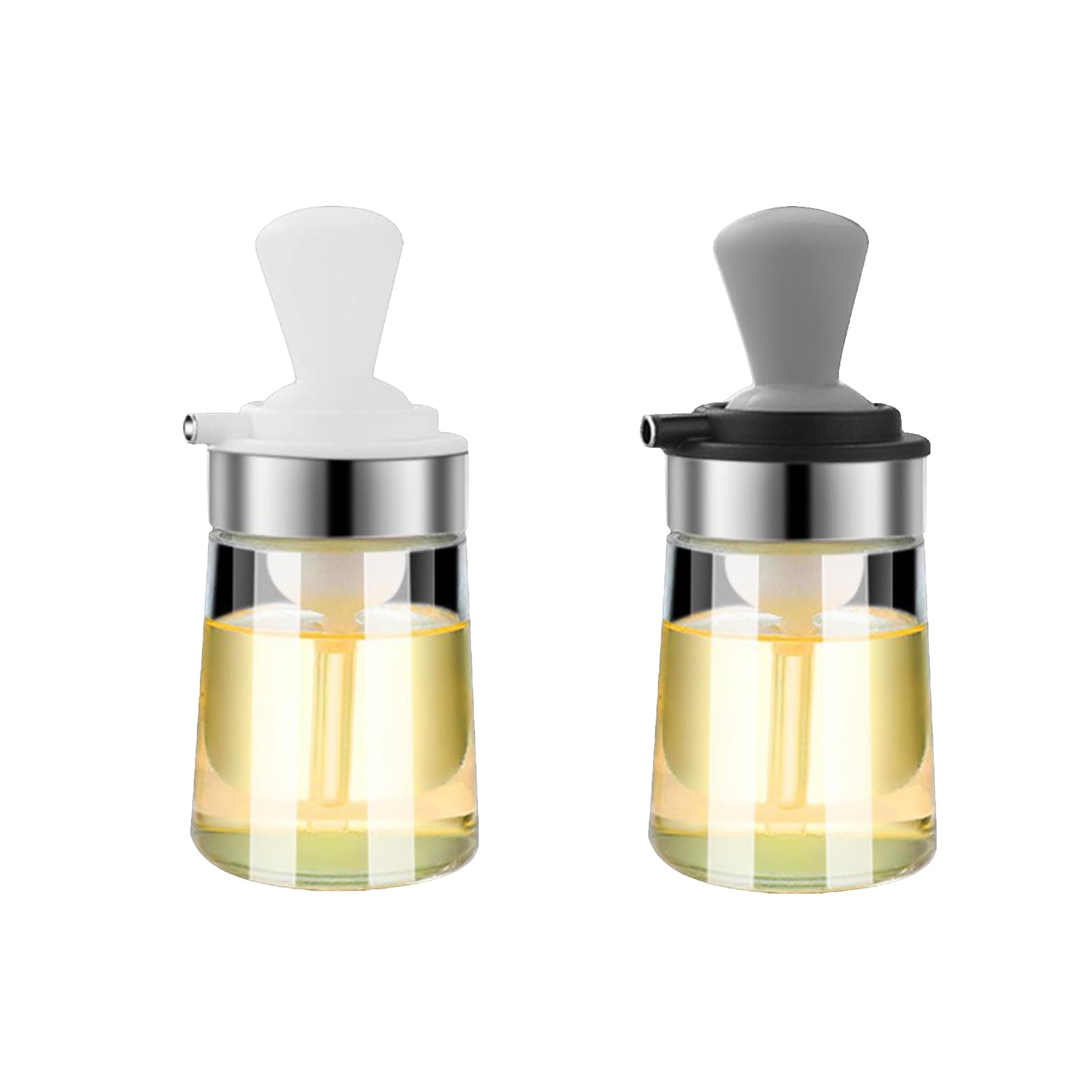 soulnioi 2PCS Oil Dispenser Bottle For Kitchen/2 In 1 Squeeze Glass Oil Bottle with Silicone Brush/With Brush Portable Oil Bottle Measuring Oil Vinegar Dispenser For Air Fryer,Cooking,BBQ 550ML