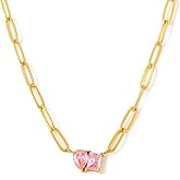 Karmiir Women's Necklace 18K Gold Plated Paperclip Chain with Square & Teardrop Zircon Gemstones Pendant, 15.7"+2" Adjustable Elegant & Sweet Dainty Jewelry for Everyday Wear