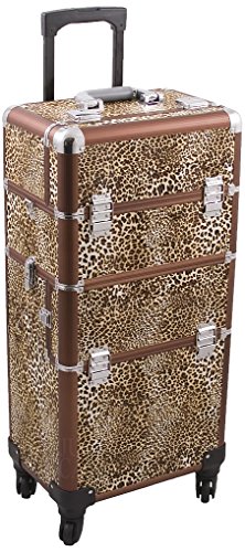 Hiker HK6501 4-Wheel 2-in-1 Rolling Makeup Case with Easy-Slide and Extendable Trays, Includes Removable Tray and Extra Lid, 31-Inch, Leopard Texture