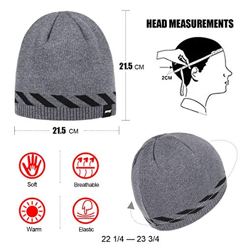 Bodvera Winter Warm Knitting Beanie Watch Cap Fleece Lined Plain Toboggan Ski Skull Hats Caps,Grey