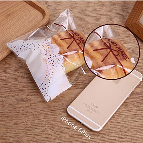 Efivs Arts 200pcs Lovely Lace Bowknot Candy Bags wrappers Self Adhesive OPP Cookie Bakery Decorating bags Biscuit Roasting Treat Gift DIY Plastic Bags for Halloween Christmas Day 5.5x5.5 inch