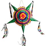 TexMex Fun Stuff Mexican Star Pinata Party Decoration - Large Rainbow Pinata - Colorful Foldable and Festive