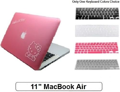 2-in-1 Pink Hello Kitty Crystal Frosted Hard Case Cover + Silicone Keyboard Cover for Macbook Air 11" (Black Keyboard Cover)