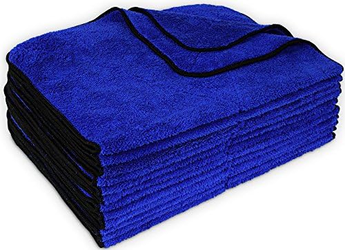 Detailer's Preference Professional Grade High Density Premium Microfiber Towels (450 GSM, 16 x 24 Inches, Royal Blue with Black Trim, 12-Pack)