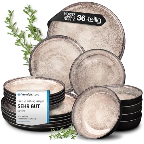 Moritz & Moritz VIDA Geschirrset 12 Personen Beige 36-tlg. - Modernes Porzellan Geschirr Set - Kratz-, Mikrowellen- & Spülmaschinenfest, Essgeschirr, Tafelservice, Kombiservice 12 Personen thumbnail 1
