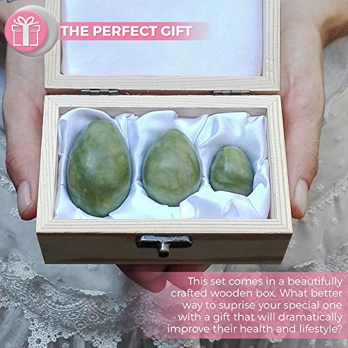 Hellu Jade Yoni Eggs Predrilled Yoni Eggs Set of 3, Yoni Love Egg Stones in Wooden Gift Box