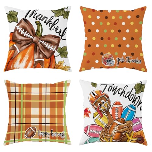 SEGXCFL Thanksgiving Pillow Covers 18x18 Set of 4,Football Pillow Velvet Pillow Covers Cute Thanksgiving Autumn Decorative Home Decor for Couch Sofa Bed Living Room at Amazon