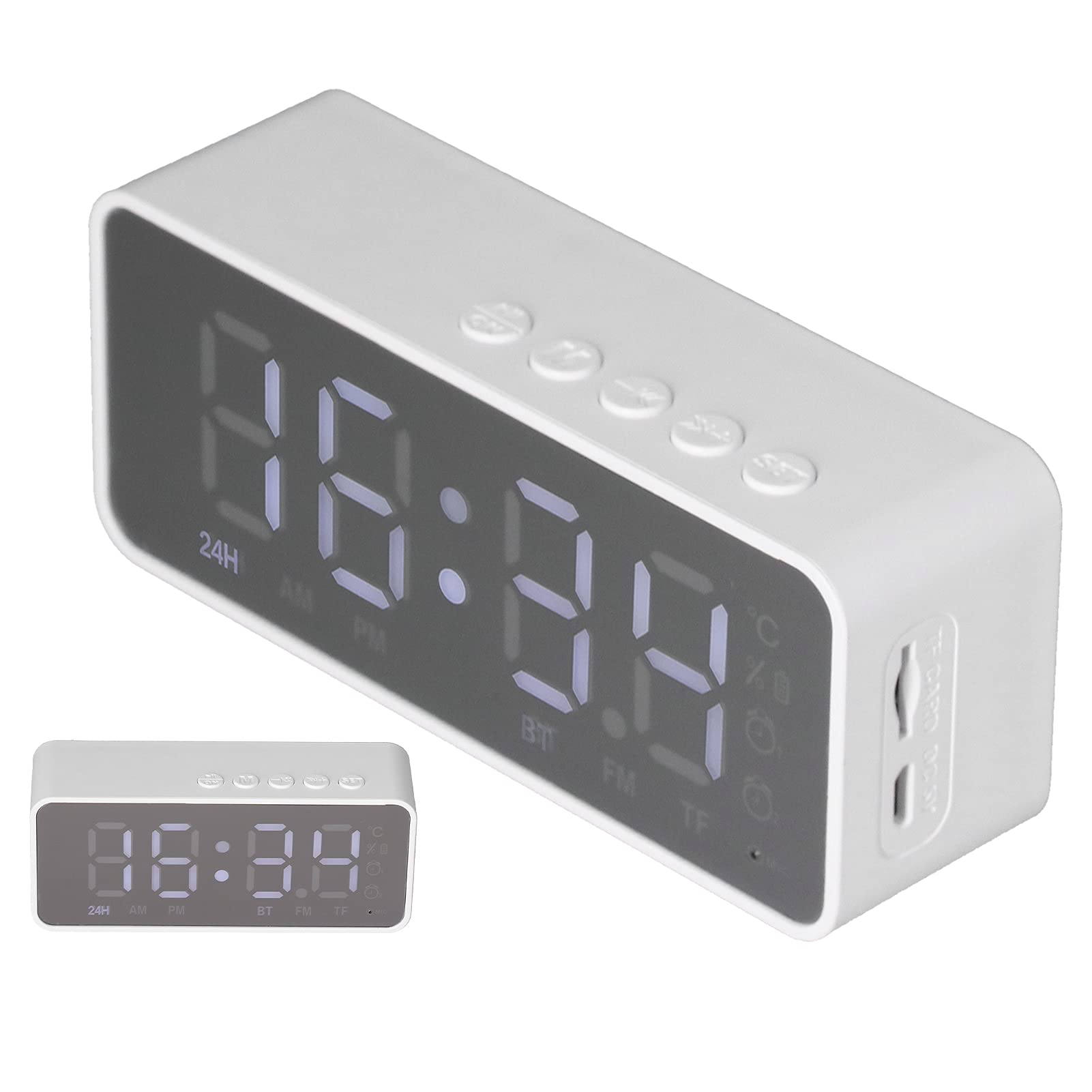 G50 Multifunctional Digital Alarm Clock Radio, Large Display Screen Wireless Speaker with USB Charger, MP3 Player for Office (White)