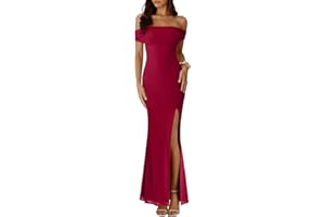 Caracilia Women Off Shoulder Maxi Dress Bodycon Sleeveless Split Mesh Formal Wedding Guest Cocktail Party Summer Long Dresses