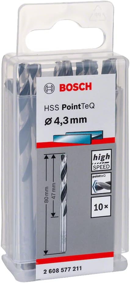 Bosch PointTeQ HSS Twist Drill Bit Set 4.3 x 47 x 80 mm 10 pcs