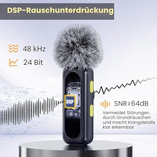 Drahtloses Mikrofon mit digitalem Batterieanzeige - 2er-Pack USB-C Mini-Mikrofon für iPhone 15/16/Android/PC/iPad/Tablet, 360° omnidirektionales Mikrofon mit Geräuschunterdrückung mit 100FT