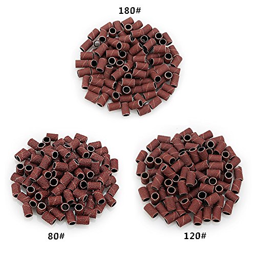 Belle 300pcs Sanding Bands for Nail Drill Bits, Normal 80 120 180 Grit each 100pcs, 0.25 inches dia x 0.5 inches