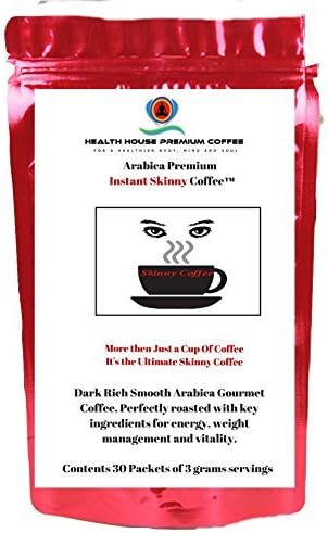Skinny Coffee Blended Premium Instant Coffee from Health House Brands. Special herbal blend for weight loss and fat burning. (30 count large bag)