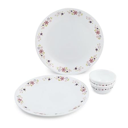 Corelle Floral Fantasy ES Glass Dinnerware Set, 4-Pieces, White